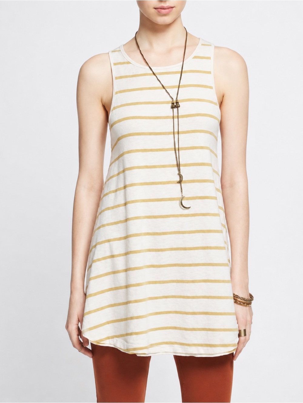 Free People Cream Striped Tunic Tank Top